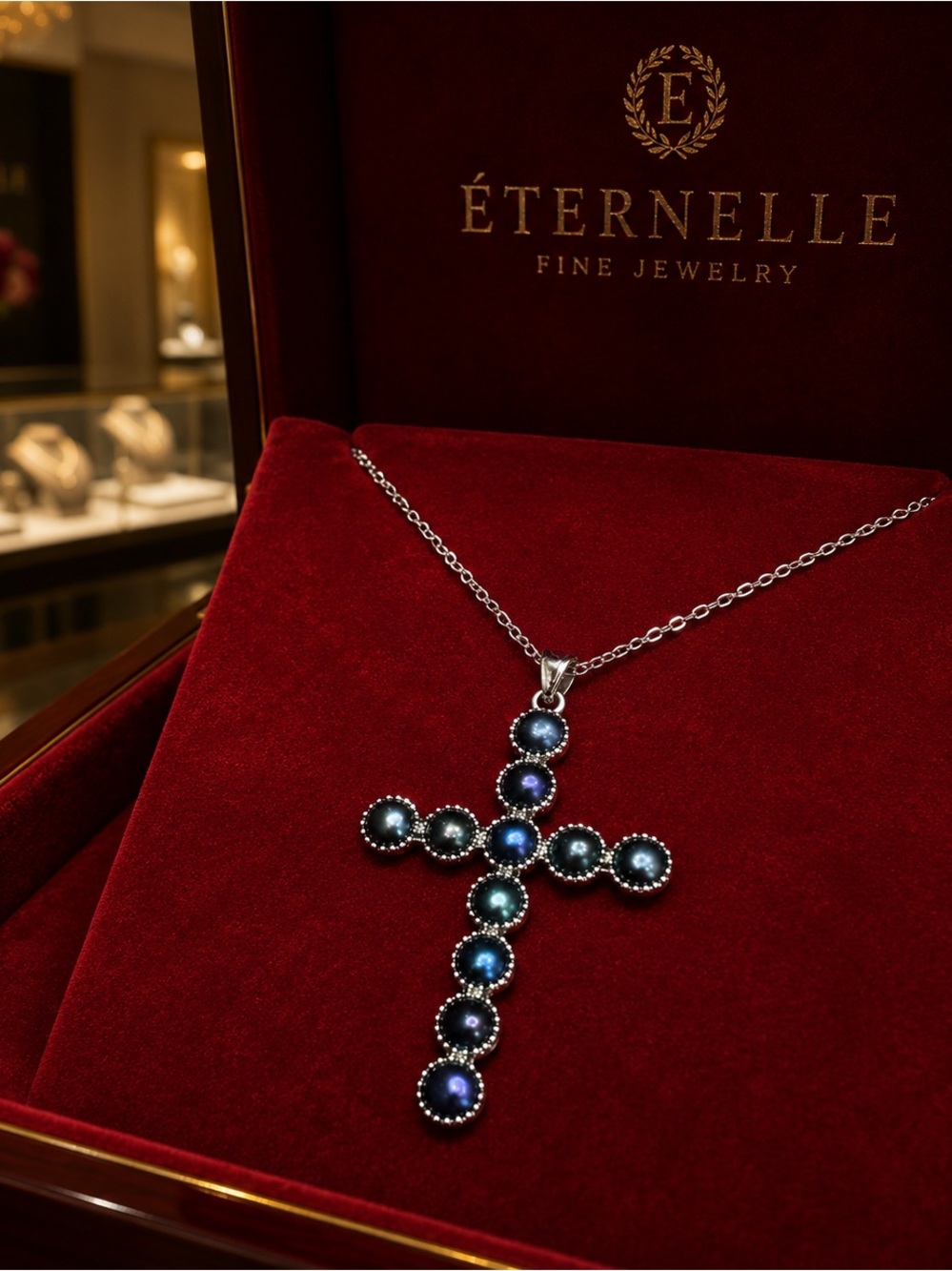 Genuine Peacock Pearls Large Cross Necklace